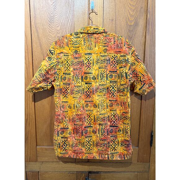 Island Republic Batik Hawaiian Shirt Yellow Orange 100% Cotton L - Picture 4 of 4
